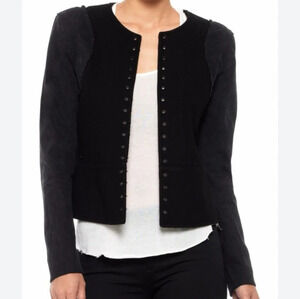 Joe’s Jeans Black Wool Cropped Fitted Hook & Eye Collarless Moto Jacket Large